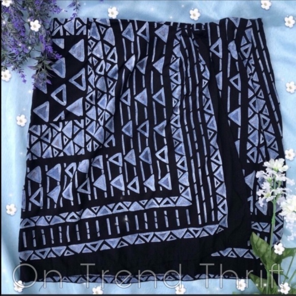 Vintage Flirty Tribal Blue Black Mini Wrap Skirt- Size 7 Juniors/Small